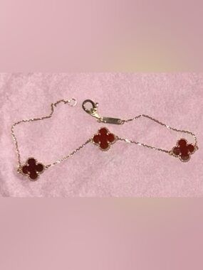 18k Red Clover Pendant Bracelet- Women Jewelry
